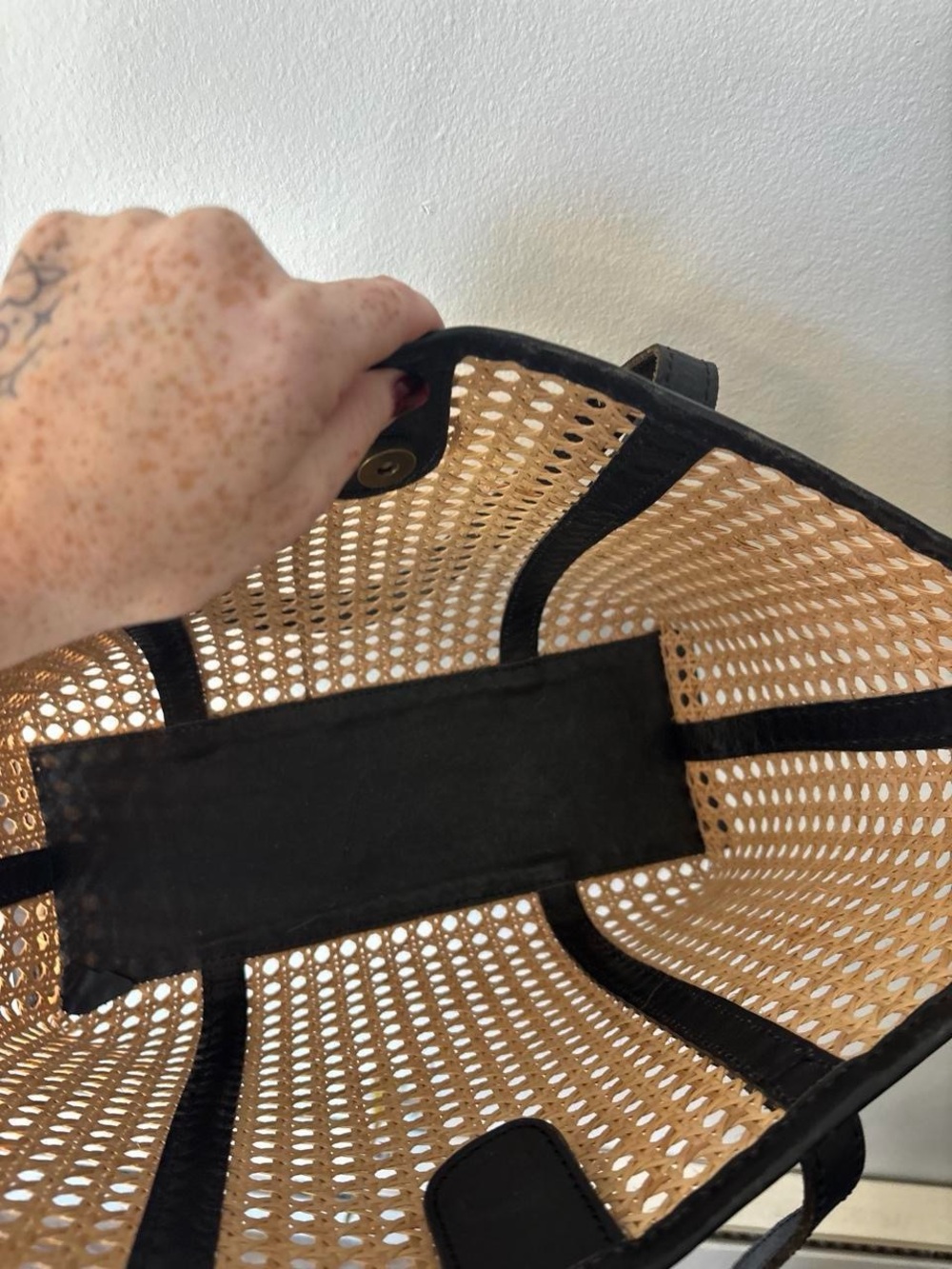 Woven Rattan Tote with Black Trim - Picture 2 of 2